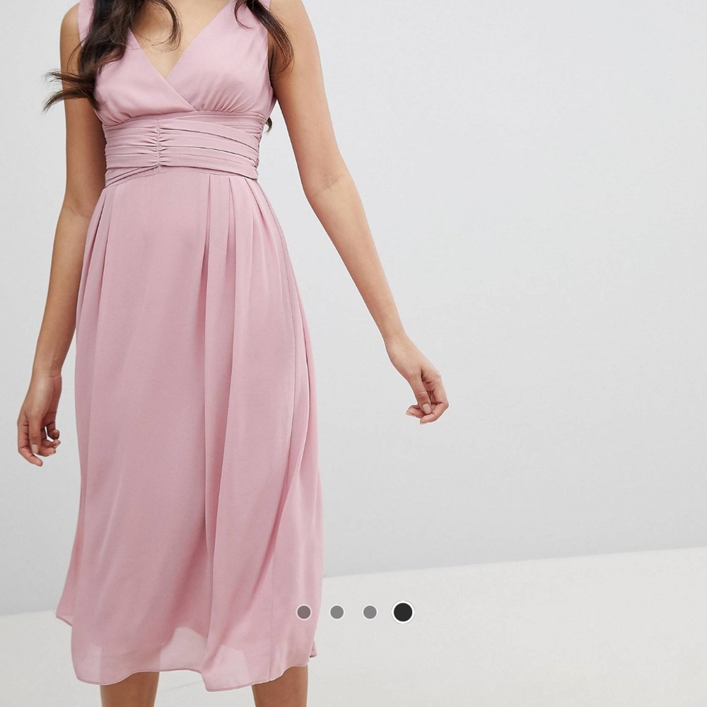 TFNC Wrap Front Midi Bridesmaid Dress with Tie Back